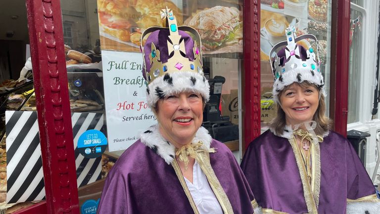 Fiona Chapman (left) and Lorna Dodwell in Windsor ahead of a street party in Eton. Thousands of people across the country are celebrating the Coronation Big Lunch on Sunday to mark the crowning of King Charles III and Queen Camilla. Picture date: Sunday May 7, 2023.