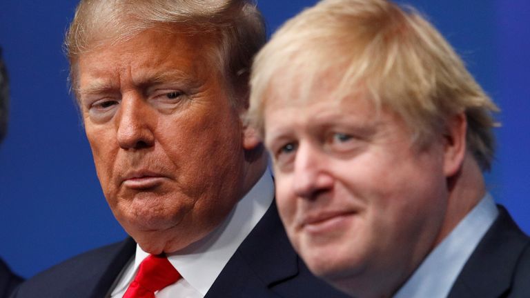 Britain&#39;s Prime Minister Boris Johnson and U.S. President Donald Trump attend at the NATO leaders summit in Watford, Britain December 4, 2019. REUTERS/Peter Nicholls/Pool