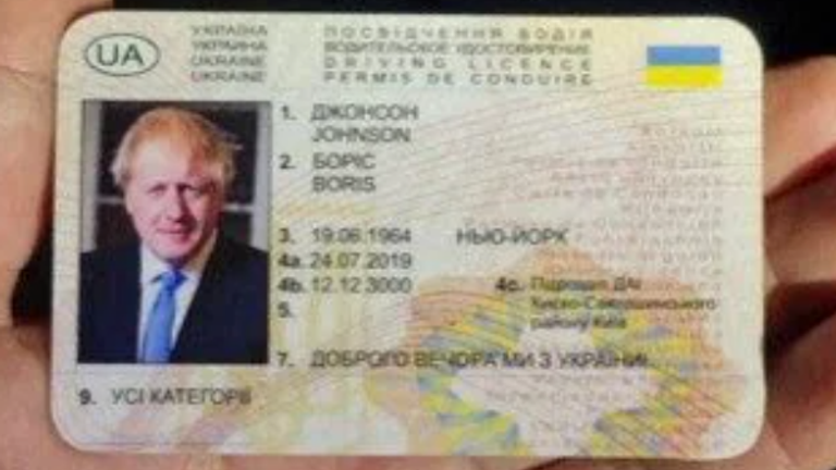 An officer holds the fake Boris Johnson licence. Pic: politie_groningen_centrum/Instagram