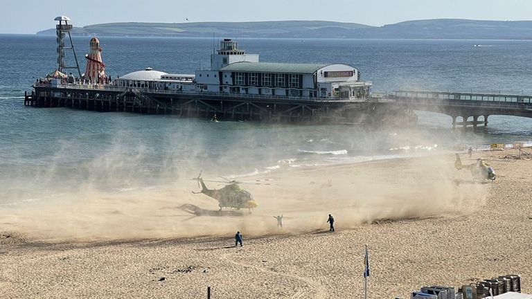 Helicopters were pictured on the beach. Pic: Prof Dimitrios Buhalis

