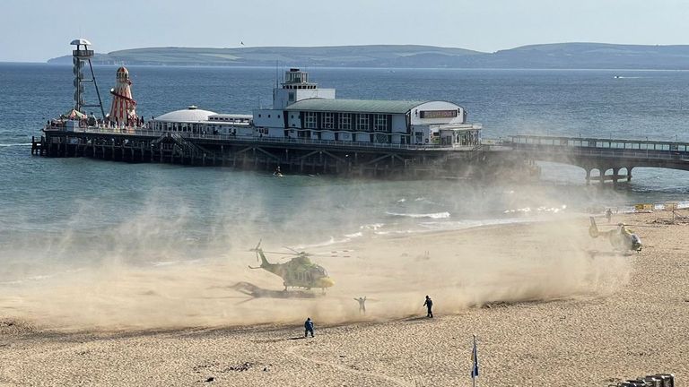 Helicopters were pictured on the beach. Pic: Prof Dimitrios Buhalis
