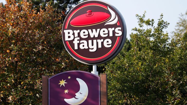 Brewers fayre sign next to Premier Inn