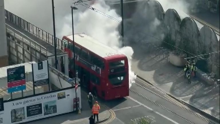 Smoke flows from bus in Croydon