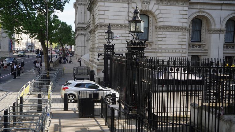 A car crashed into the gates of Downing Street