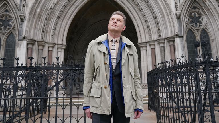 Chris Packham at the Royal Courts of Justice, London, for his libel trial over alleged tiger-related fraud to begin. The environmentalist is bringing a High Court libel claim over articles which he says falsely alleged he misled the public into donating to a wildlife charity to rescue "broken" tigers from circuses. Mr Packham is suing the editor and two contributors of the website Country Squire Magazine. Picture date: Tuesday May 2, 2023.

