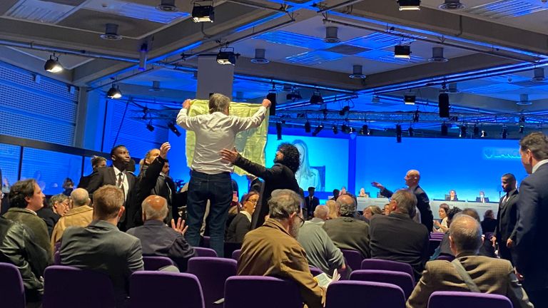  Protestor being removed from the Barclays AGM
