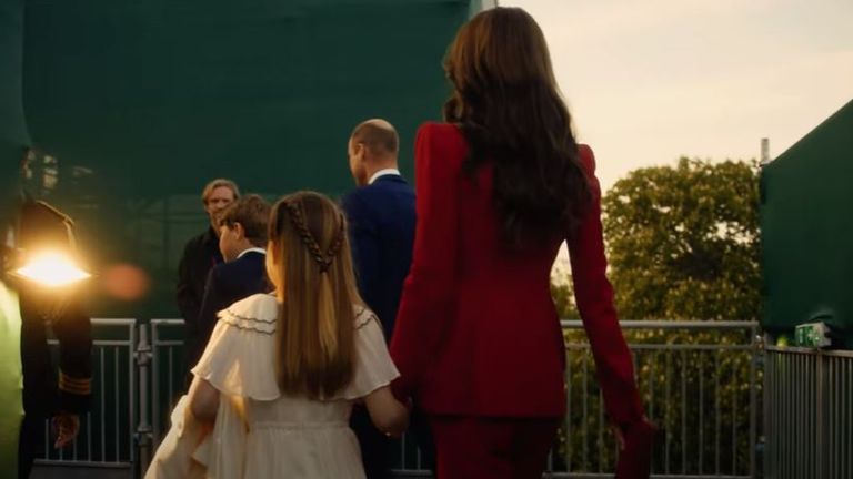 The Wales family make their way to the royal box in Windsor. Pic: Prince and Princess of Wales/William Warr