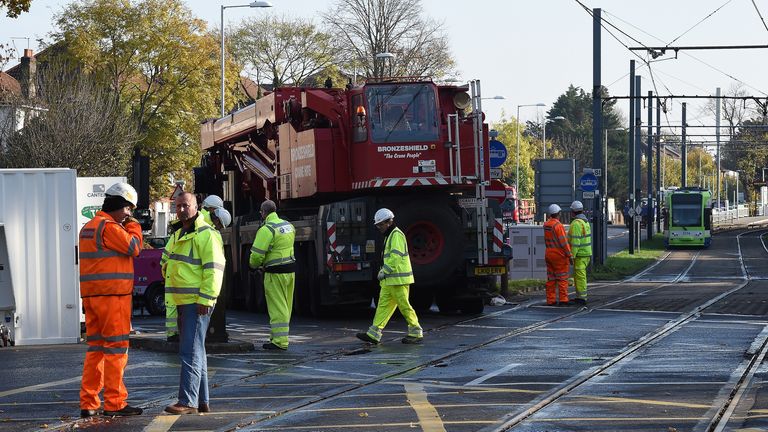 The scene near the tram crash in Croydon, Surrey, as the investigation into the deadly crash continues.