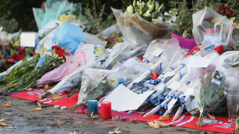 Flowers left at the scene near the tram crash in Croydon