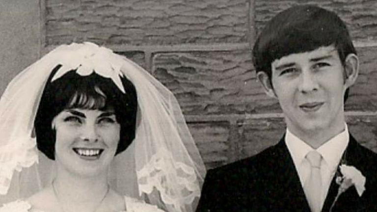 Undated family file photo of David Hunter, 74, and Janice Hunter, 75, on their wedding day.  Mr Hunter is expected to give evidence at his trial in Paphos, Cyprus, over the death of his wife Janice, 74, who died of asphyxiation in December 2021 at the couple's nursing home near the resort.  Date of issue: Monday, May 15, 2023.
