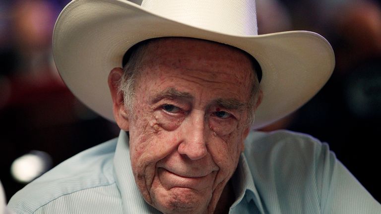 FILE - Doyle Brunson plays on the third day of the World Series of Poker main event in Las Vegas on July 11, 2013. Brunson, one of the most influential poker players of all time and a two-time world champion, died Sunday, May 14, 2023, according to his agent. He was 89. (John Locher/Las Vegas Review-Journal via AP, File)