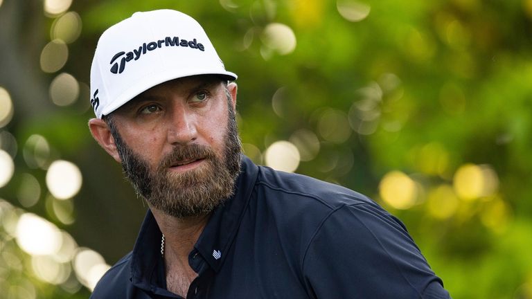 Captain Dustin Johnson of 4Aces GC seen on the 16th hole during the final round of LIV Golf Singapore at the Sentosa Golf Club on Sunday, Apr. 30, 2023 in Sentosa, Singapore. (Photo by Scott Taetsch/LIV Golf via AP)