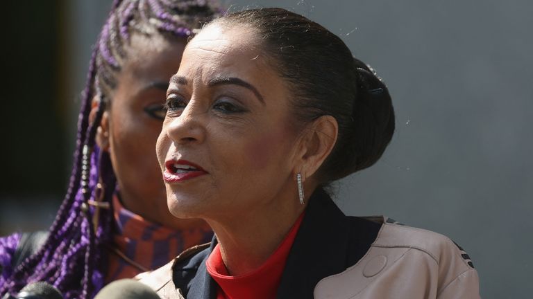 Kathryn Townsend Griffin, daughter of Ed Townsend, Marvin Gaye&#39;s co-writer "Let&#39;s Get It On" speaks to the media as she arrives at Manhattan Federal Court for the copyright trial against singer Ed Sheeran in New York City, U.S., April 26, 2023. REUTERS/Shannon Stapleton
