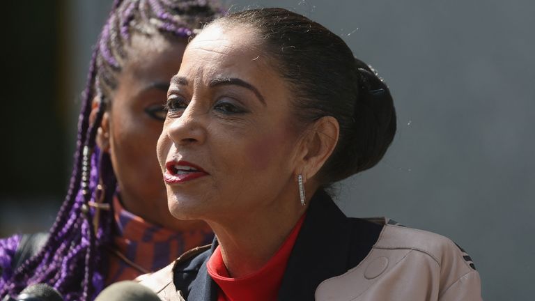 Kathryn Townsend Griffin, daughter of Ed Townsend, Marvin Gaye&#39;s co-writer "Let&#39;s Get It On" speaks to the media as she arrives at Manhattan Federal Court for the copyright trial against singer Ed Sheeran in New York City, U.S., April 26, 2023. REUTERS/Shannon Stapleton
