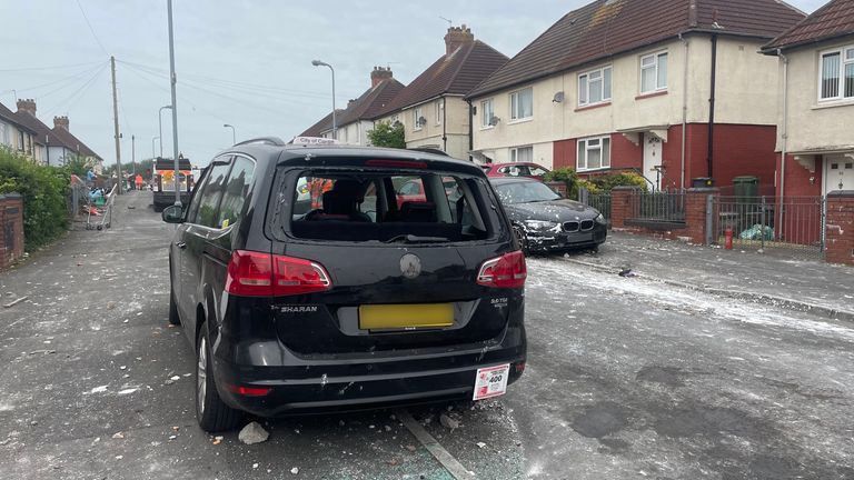 The scene in Ely, Cardiff, following the riot that broke out after two teenagers died in a crash
 