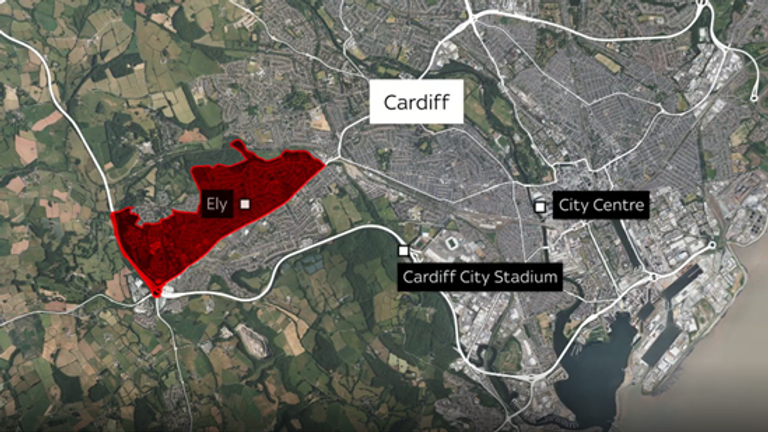 Map of Ely in Cardiff where riots broke out after a fatal crash