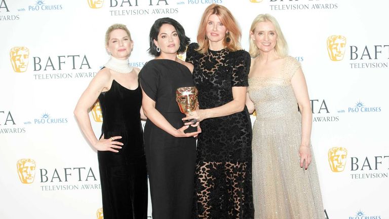 (Left to right) Eva Birthistle, Sarah Greene, Sharon Horgan and Anne-Marie Duff, with the award for Drama Series, for Bad Sisters, at the Bafta Television Awards 2023 at the Royal Festival Hall, London. Picture date: Sunday May 14, 2023.