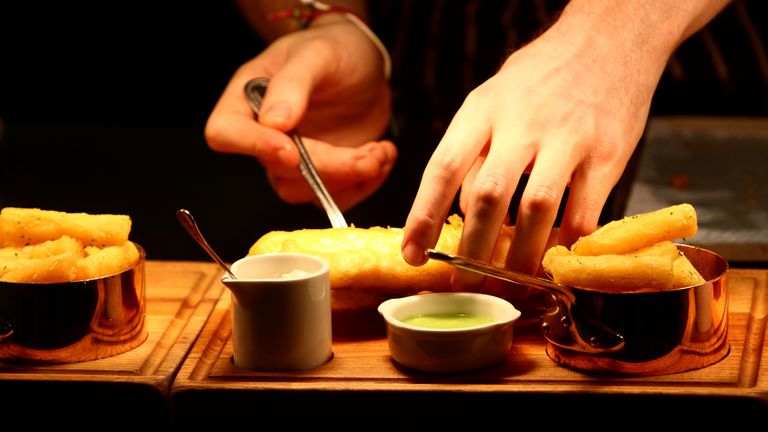 Food being served at The Hand and Flowers in Marlow, Buckinghamshire that has become the first British pub to receive two Michelin stars.