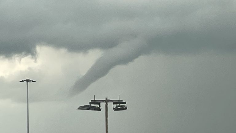 A funnel cloud seen over Humberside Airport Pic: Twitter / Samantha Sawyer 