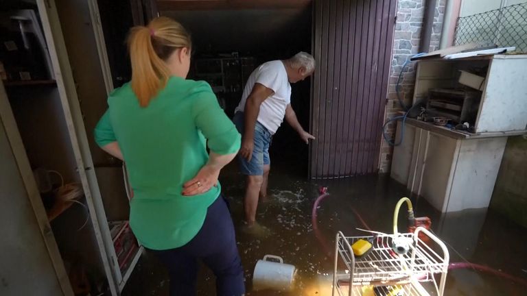 Italian Prime Minister Giorgia Meloni on Sunday inspected damage to homes in the Emilia-Romagna region on Sunday 21 May 2023. Pic: AP