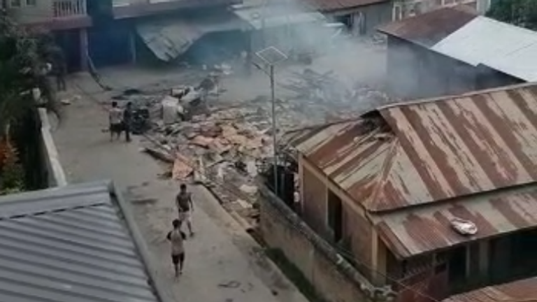 Smoke rises from Meitei homes burned down overnight