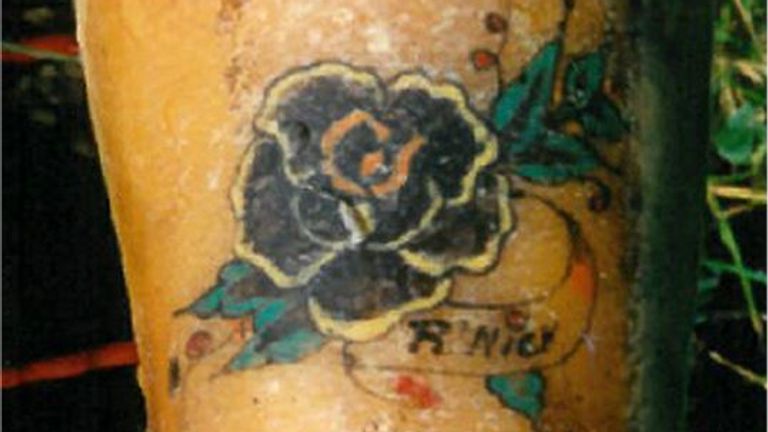 This tattoo was found on a woman&#39;s left forearm. Her body was discovered in in the Groot Schijn River in Antwerp, Belgium in June 1992. Pic: Interpol