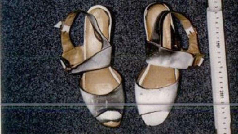 One victim, believed to be around 20 years old, was wearing these size 38 Roberto Santi sandals when her partially burnt body was discovered in a pit in the town of Todtnau, southern Germany, in July 1997. Pic: Interpol