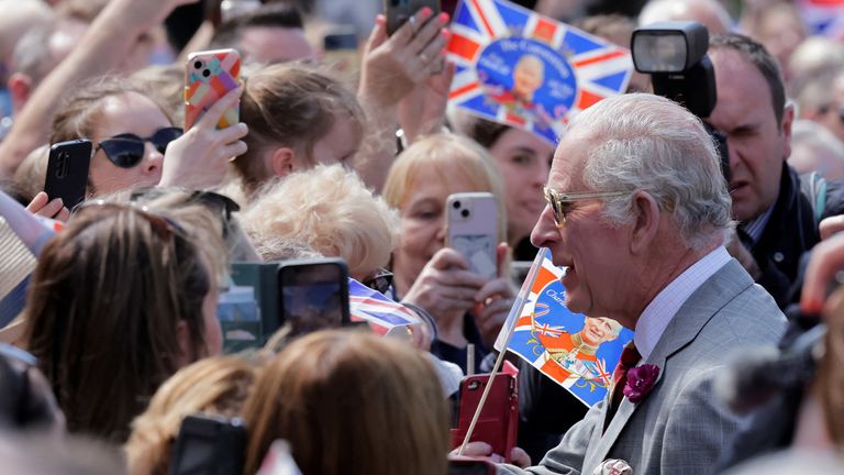 King Charles greets people during a visit to Armagh, Northern Ireland