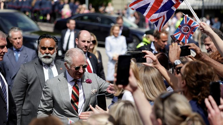 King Charles greets people during a visit to Armagh, Northern Ireland 
