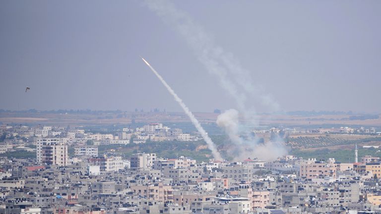 Rockets are launched from the Gaza Strip towards Israel. Pic: AP