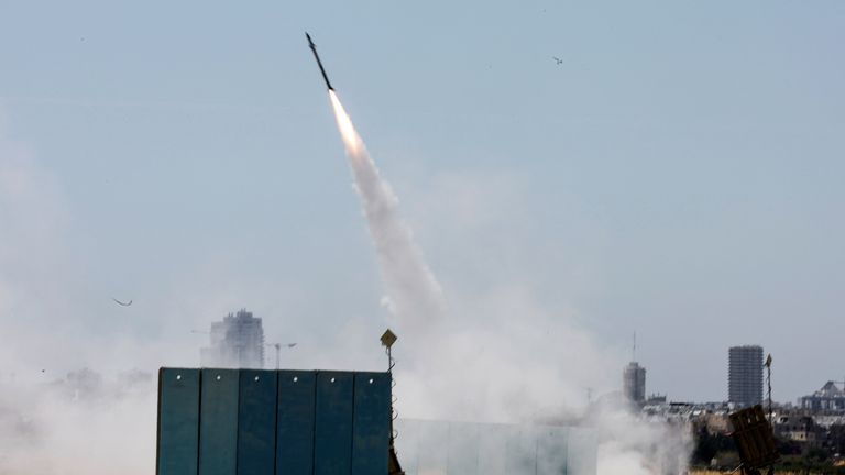 An Israeli Iron Dome anti-missile system is activated as rockets launched from the Gaza Strip