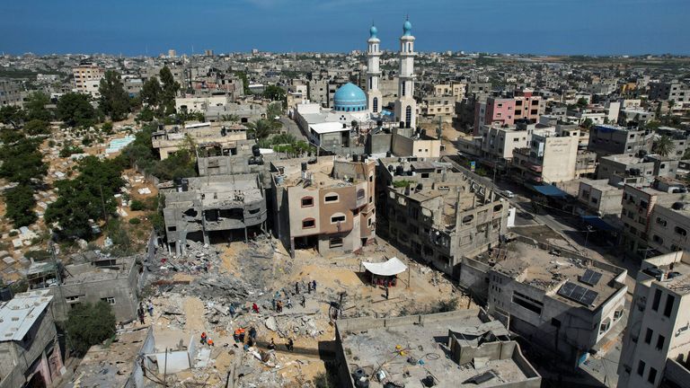 A view of a Palestinian house destroyed by Israeli airstrikes