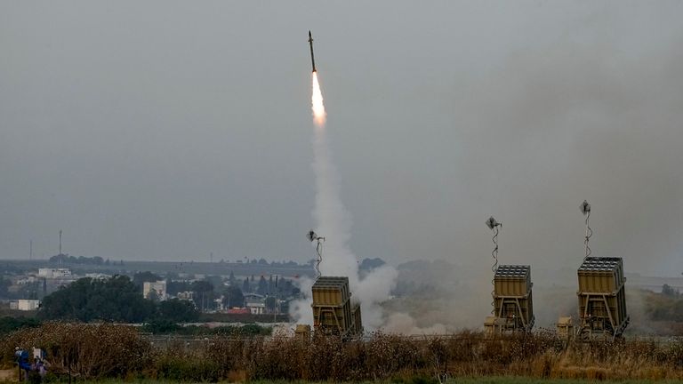 Israel's Iron Dome anti-missile system fires to intercept a rocket launched from the Gaza Strip Photo: AP 