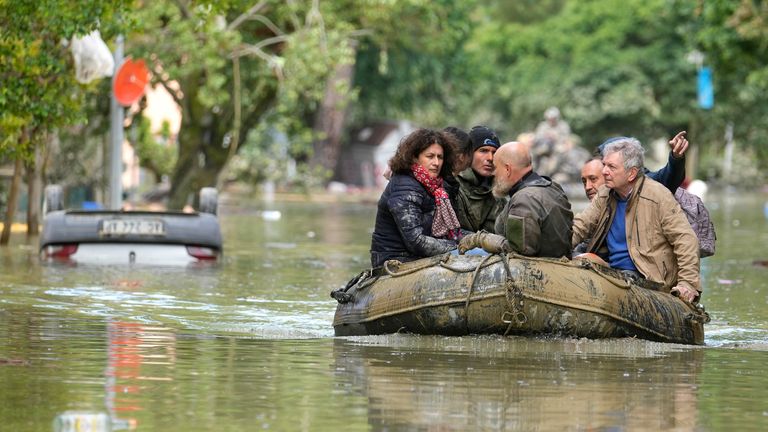 People are rescued in Faenza, Italy 
Pic:AP