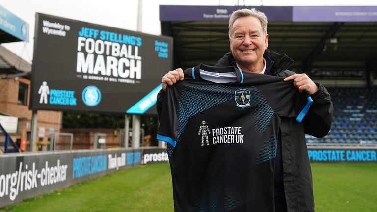Jeff Stelling to march from Wycombe to Wembley for Prostate Cancer UK - Adams Park
Jeff Stelling poses for the media at Adams Park, Wycombe. Picture date: Monday March 13, 2023