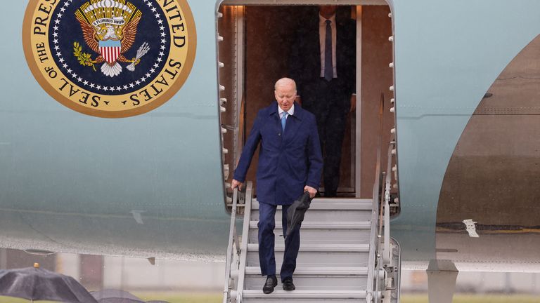 Joe Biden arrives at U.S. Marine Corps Air Station Iwakuni to attend the G7 leaders&#39; summit, in Iwakuni