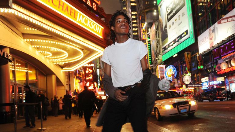 Jordan Neely is pictured before going to see the Michael Jackson movie, "This is It," outside the Regal Cinemas in Times Square in 2009. (Andrew Savulich/New York Daily News/TNS)

