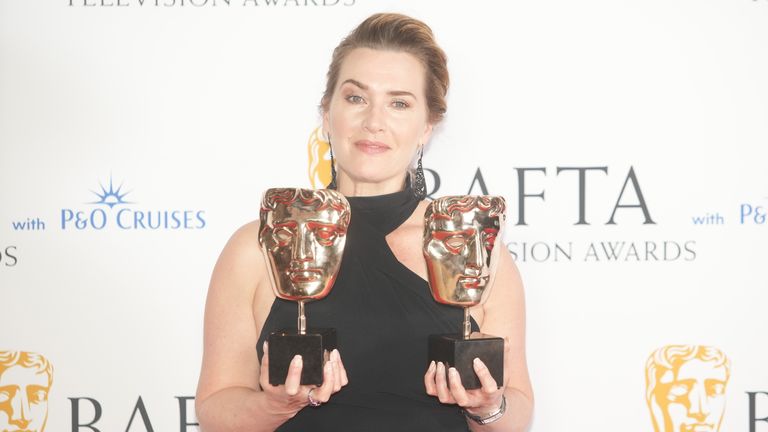Kate Winslet with the awards for Leading Actress and Single Drama, I Am Ruth, at the Bafta Television Awards 2023 at the Royal Festival Hall, London. Picture date: Sunday May 14, 2023.


