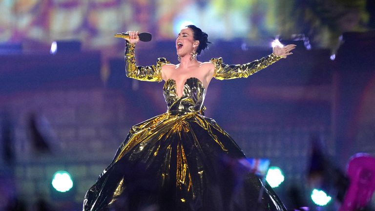 Katy Perry performing at the Coronation Concert held in the grounds of Windsor Castle, Berkshire, to celebrate the coronation of King Charles III and Queen Camilla. Picture date: Sunday May 7, 2023. PA Photo. Yui Mok/Pool via REUTERS
