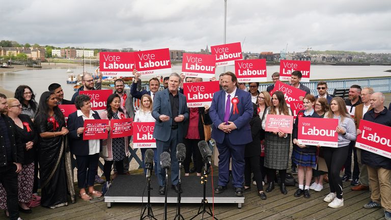 Labour leader Sir Keir Starmer joins party members in Chatham, Kent, where Labour has taken overall control of Medway Council for the first time since 1998 after winning 30 of its 59 seats. Picture date: Friday May 5, 2023.
