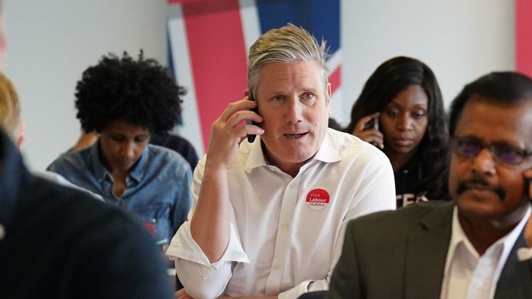Sir Keir Starmer joins a campaign phone back on the last day of campaigning in the local elections