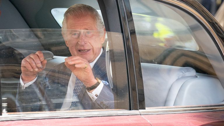 The King - and (below) Prince Louis and the Prince of Wales, and the Queen Consort and her Pages of Honour -  leaving Westminster Abbey following yesterday's rehearsals