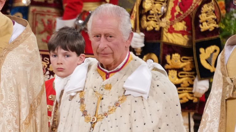 King Charles III arrives for his coronation ceremony in Westminster Abbey, London. Picture date: Saturday May 6, 2023. PA Photo. See PA story ROYAL Coronation. Photo credit should read: Victoria Jones/PA Wire
