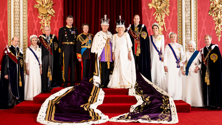 King Charles III and Queen Camilla are pictured with members of the working royal family: (left to right) the Duke of Kent, the Duchess of Gloucester, the Duke of Gloucester, Vice Admiral Sir Tim Laurence, the Princess Royal, King Charles III, Queen Camilla, the Prince of Wales, the Princess of Wales, the Duchess of Edinburgh, Princess Alexandra, the Hon. Lady Ogilvy, the Duke of Edinburgh