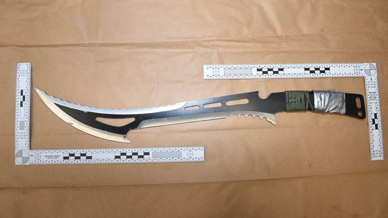 The knife used in the stabbing of Jermaine Cools in Croydon, south London in November 2022.