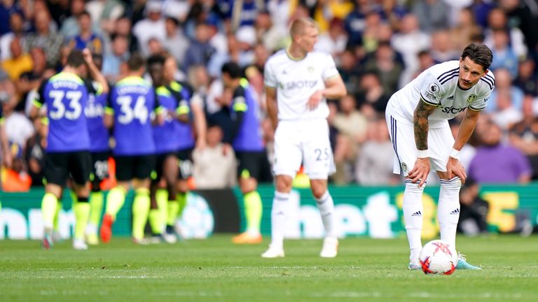 Leeds United&#39;s Robin Koch appears dejected after Tottenham Hotspur&#39;s Harry Kane (not pictured) scores their side&#39;s third goal of the game during the Premier League match at Elland Road, Leeds. Picture date: Sunday May 28, 2023.