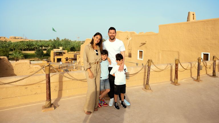 Handout photo provided by Saudi Tourism Authority of Lionel Messi and his family during a visit to Riyadh, Saudi Arabia 
Pic: Saudi Tourism Authority/PA