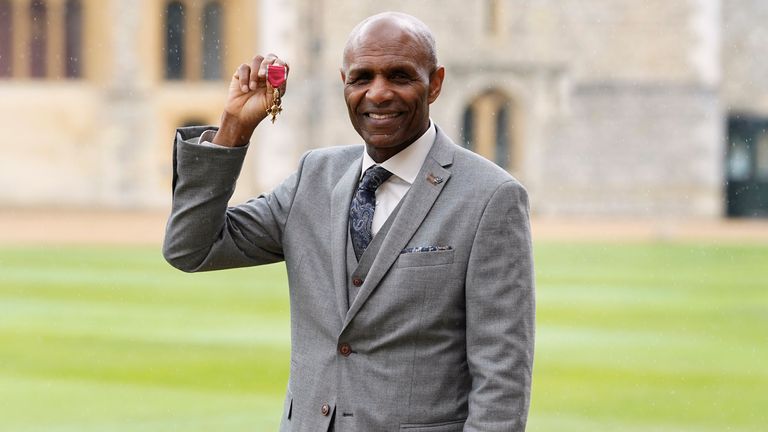 Luther Blissett after being made an Officer of the Order of the British Empire