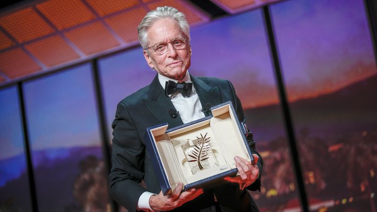 Michael Douglas holds the honorary Palme d&#39;Or 
Pic:AP