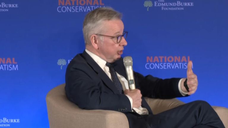 &#39;There is a limit&#39; on migration,  says Michael Gove as he addressed the National Conservatism Conference.